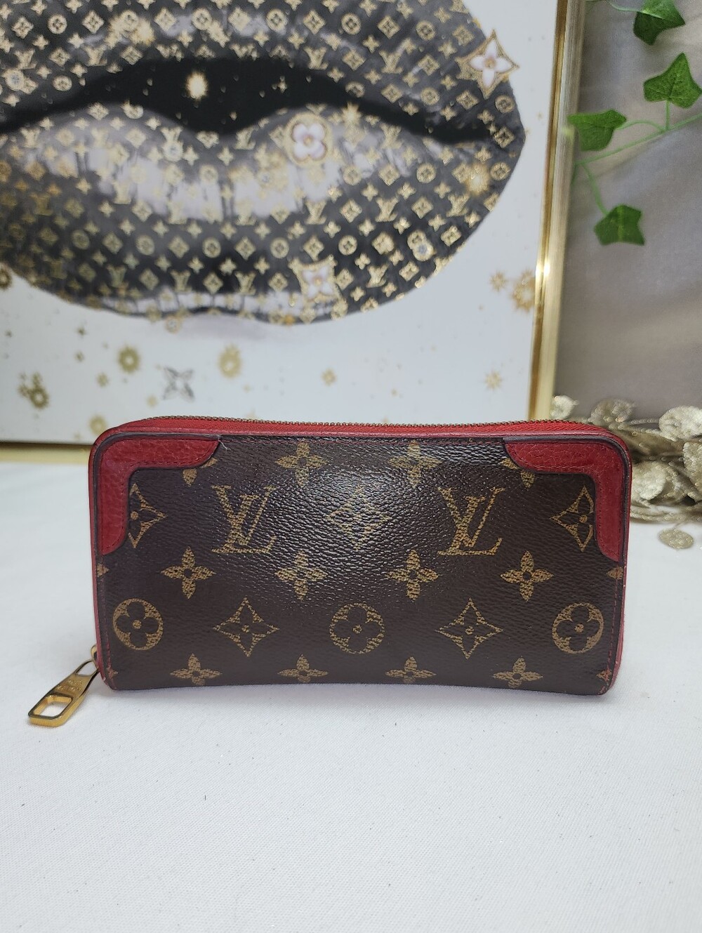 Authentic Louis Vuitton Monogram Retiro Zippy Wallet Cherry
